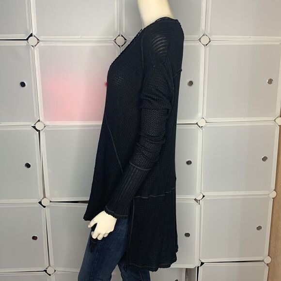 Free People Black Drippy Thermal Sunset Park Top Size Small - Picture 6 of 12